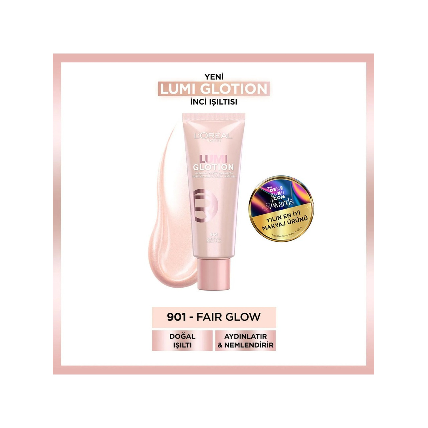 L'Oréal Paris Glotion All-in-one Doğal Işıltı 901 - Fair Glow 40 ml Highlighter, Likit Aydınlatıcı